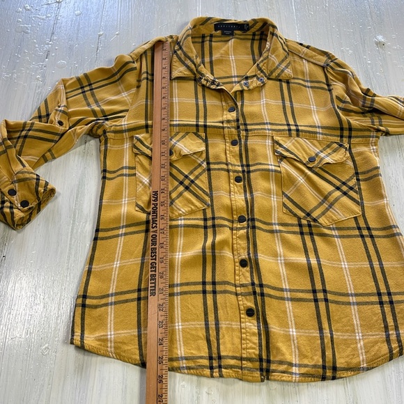 Sanctuary Yellow Plaid Flannel Boyfriend Shirt Women's Size Large - Picture 4 of 11